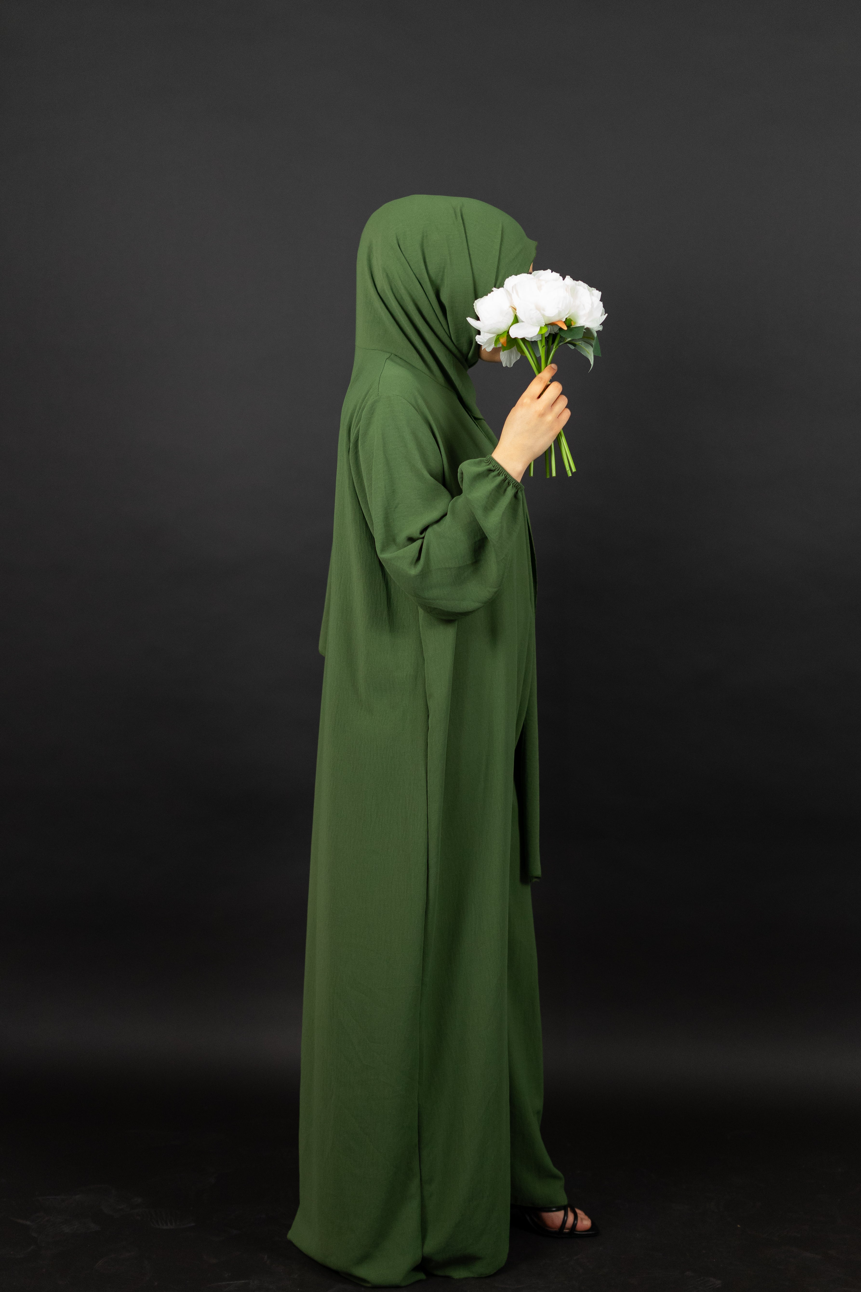Khaki Abaya mit integriertem Hijab